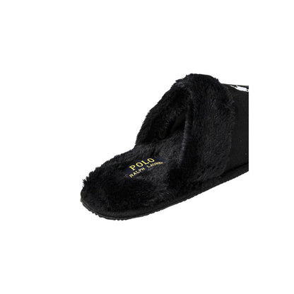 Slip-On Scuff Slippers by Ralph Lauren for women in polyester faux fur black features an effortlessly elegant silhouette, showcasing the Women's Lightweight Polyester Faux Fur Slip-On Scuff Slippers design with an effortlessly elegant and a for a effortlessly elegant look.