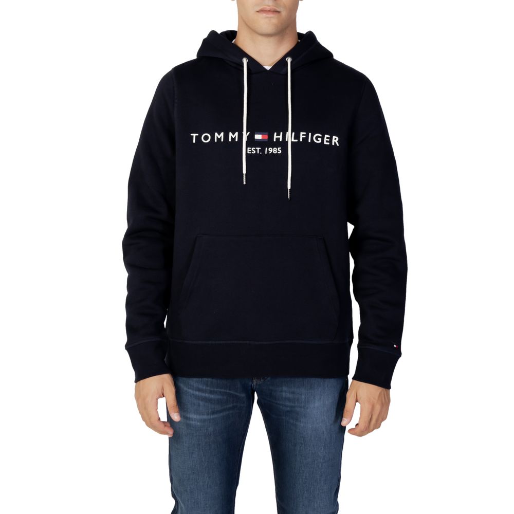 Hooded Hoodie by Tommy Hilfiger for men in cotton blue features an dramatic silhouette, showcasing a sophisticated hooded neckline and dramatic for a refined, modern aesthetic.