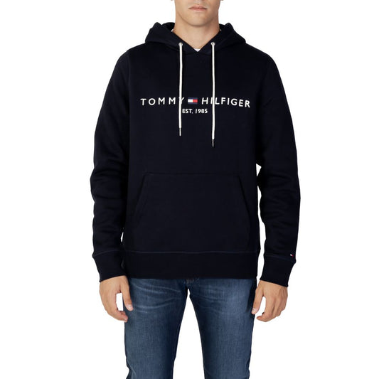 Hooded Hoodie by Tommy Hilfiger for men in cotton blue features an dramatic silhouette, showcasing a sophisticated hooded neckline and dramatic for a refined, modern aesthetic.