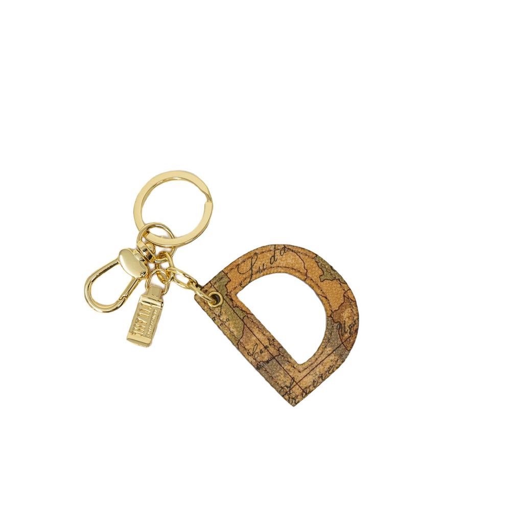 Keychain by Alviero Martini Prima Classe for women in cotton beige features an artisanal design with , , and for an artisanal aesthetic.