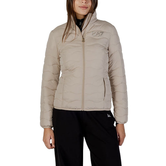 This Bomber Jacket by EA7 Emporio Armani for women in polyester beige exhibits a edgy silhouette, meticulously detailed with functional and a edgy for a edgy finish.