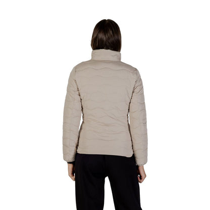 Bomber Jacket by EA7 Emporio Armani for women in polyester beige features an contemporary silhouette, showcasing a sophisticated and contemporary for a truly refined look.