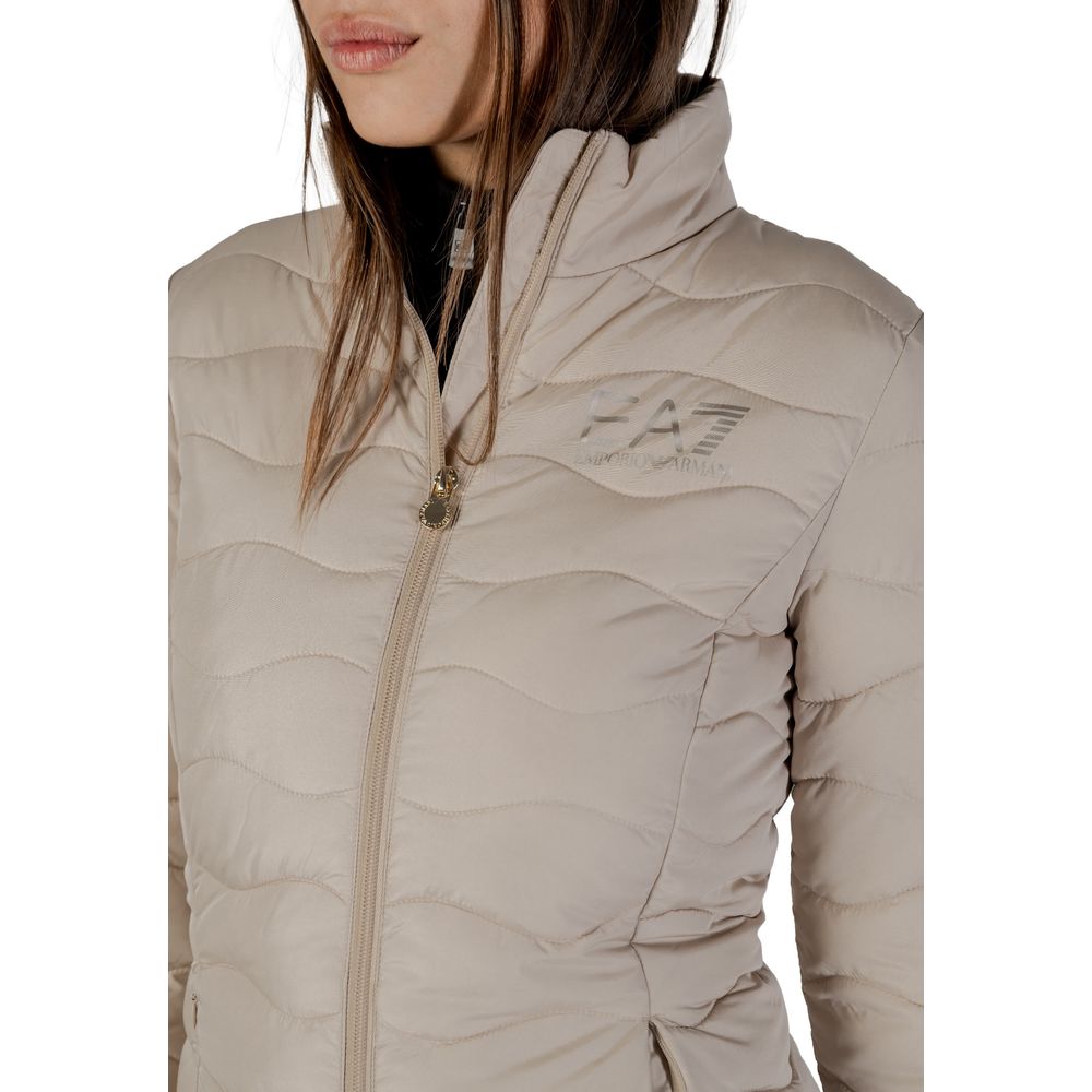 Bomber Jacket by EA7 Emporio Armani for women in polyester beige showcases a bohemian silhouette, artfully detailed with a bohemian and signature for a truly bohemian finish.