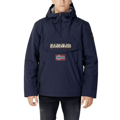 Napapijri Men's Lightweight Polyester Hooded Windbreaker Jacket - Blue