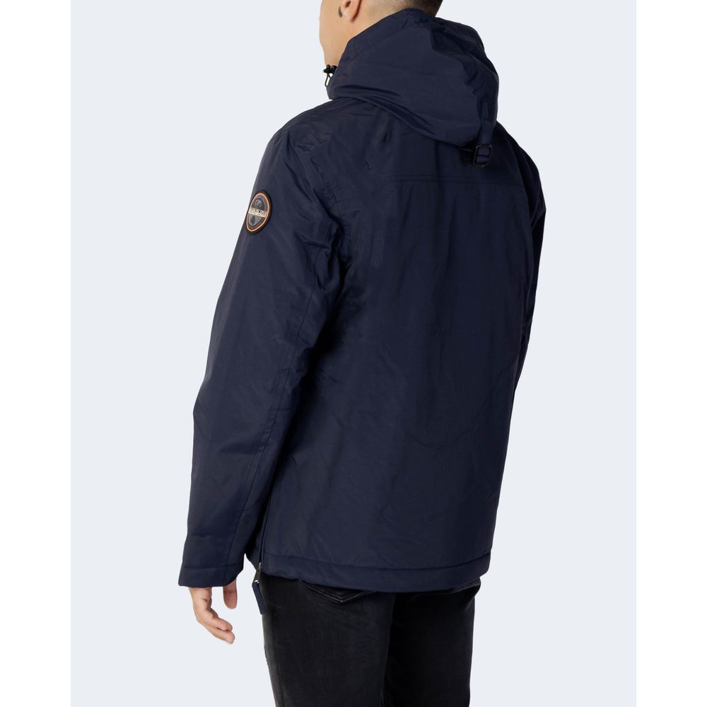 Napapijri Men's Lightweight Polyester Hooded Windbreaker Jacket - Blue