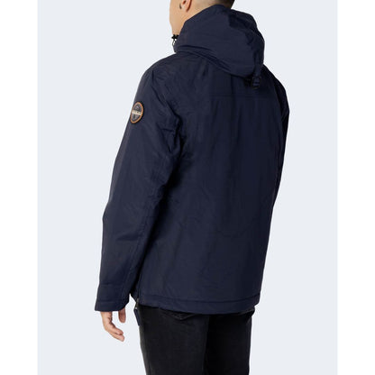 Napapijri Men's Lightweight Polyester Hooded Windbreaker Jacket - Blue