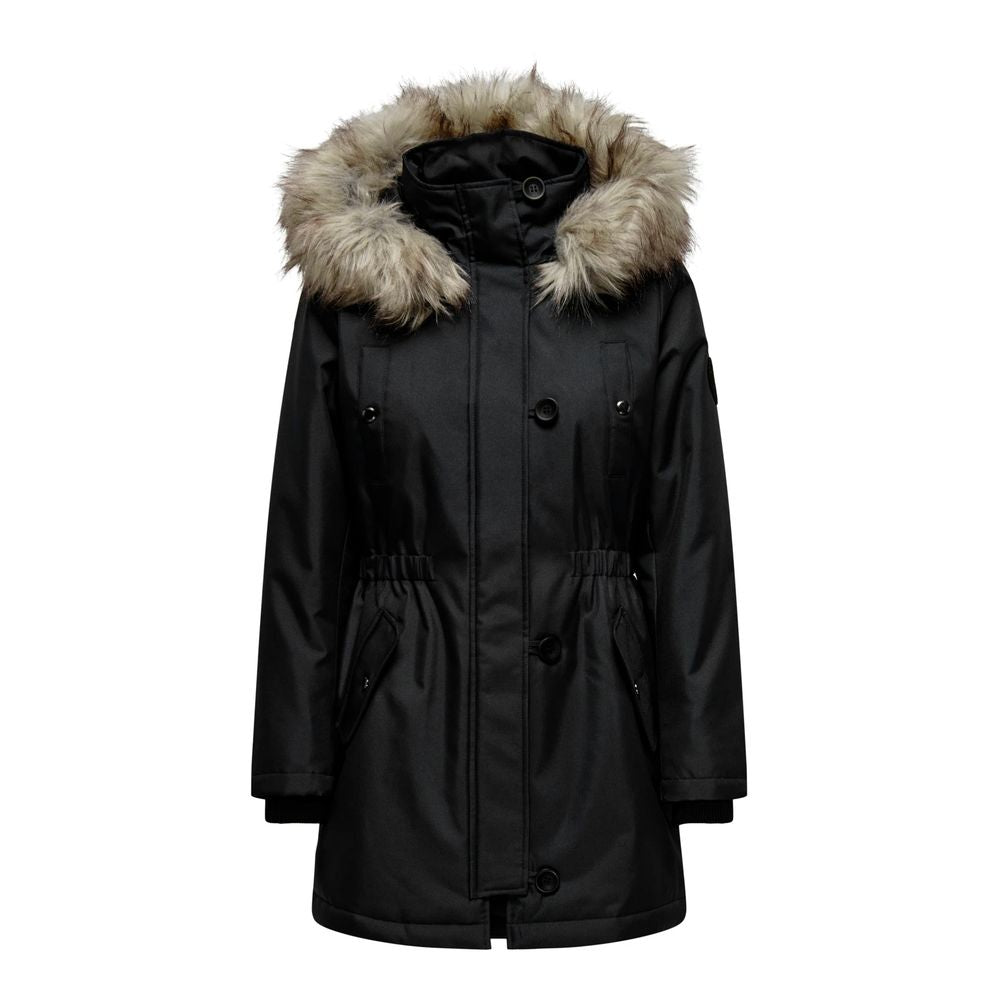 Hooded Parka by Only for women in polyester fur black features a modern silhouette, showcasing a sophisticated hooded neckline and premium pockets & hooded for a truly modern finish.