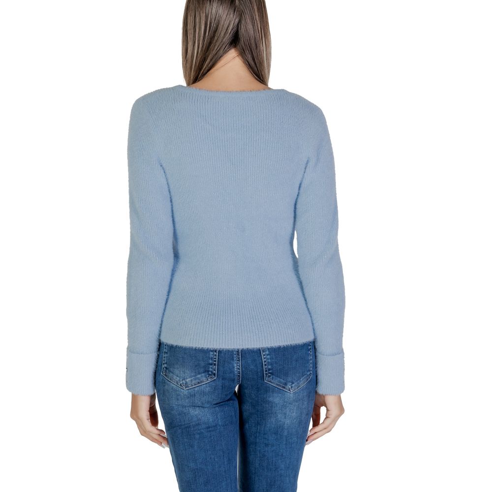 Sweatshirt by Morgan De Toi for women in polyamide & polyester blue features an enviable silhouette, showcasing a premium and refined v-neck neckline for a truly enviable finish.