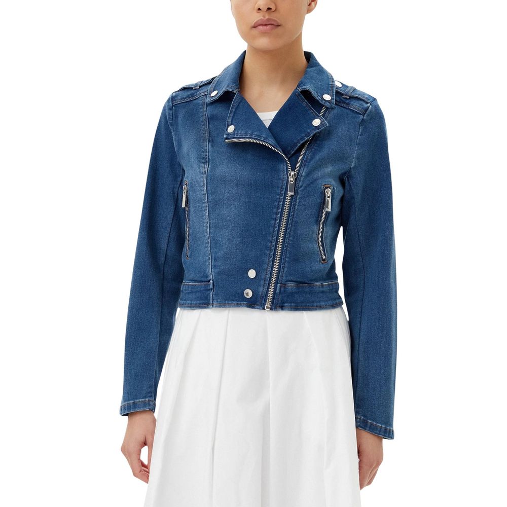 Jacket by Morgan De Toi for women in stretch denim cotton blue features an utilitarian silhouette with a refined , showcasing sophisticated for an utilitarian aesthetic.