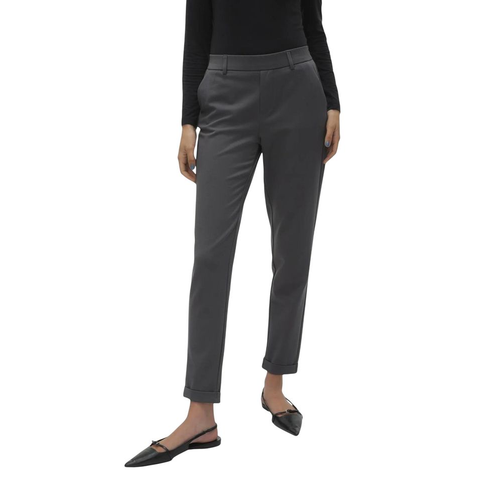 Trousers by Vero Moda for women in stretch viscose polyester gray features an sartorial silhouette, showcasing a precise straight-leg & regular-fit and long with a sartorial for a refined look.