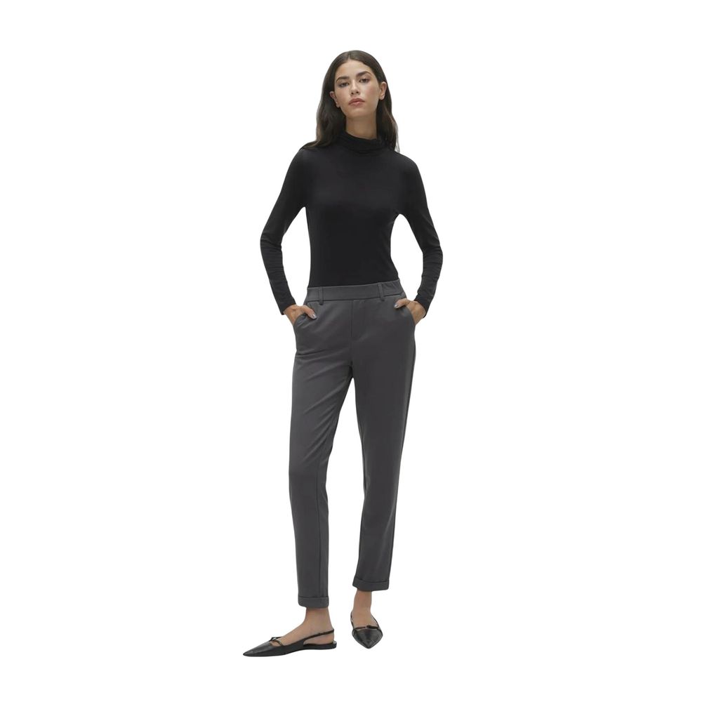 Trousers by Vero Moda for women in stretch viscose polyester gray features a sculptural silhouette, showcasing a sculptural straight-leg & regular-fit and long with a sophisticated for a sculptural finish.