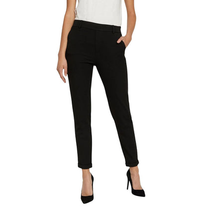 Trousers by Vero Moda for women in stretch viscose polyester black features a artisanal silhouette, showcasing a sophisticated straight-leg & regular-fit with a long and for a artisanal finish.