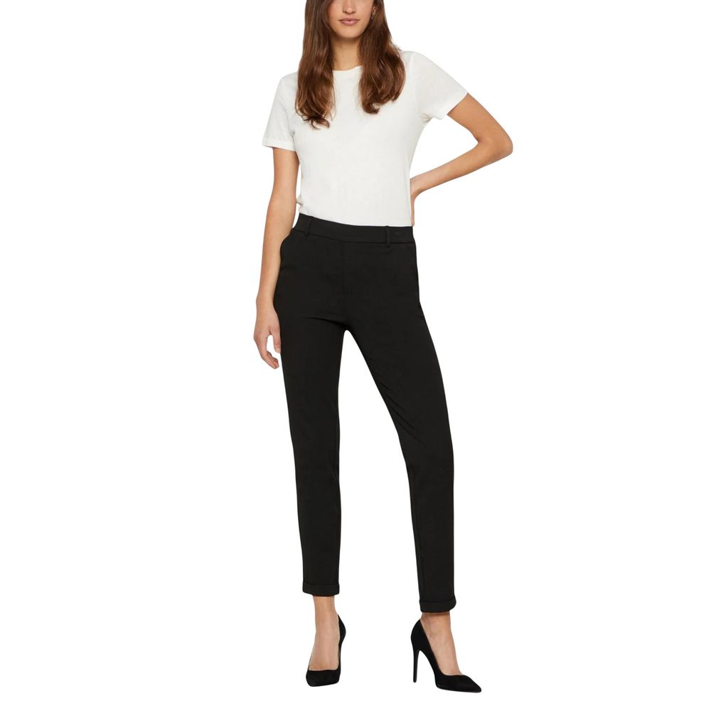 Trousers by Vero Moda for women in stretch viscose polyester black presents a perennial silhouette, meticulously tailored with a straight-leg & regular-fit cut, long finish, and an elegant .