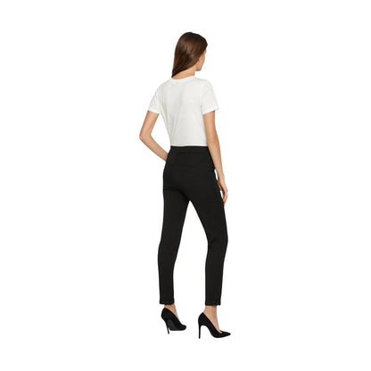 Trousers by Vero Moda for women in stretch viscose polyester black features an on trend silhouette, showcasing a sophisticated straight-leg & regular-fit with a long and for an on trend finish.