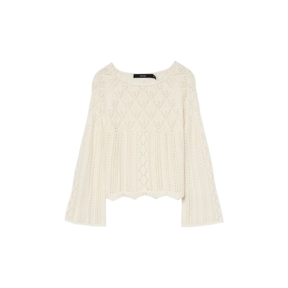 Sweatshirt by Vero Moda for women in cotton beige showcases a slouchy chic silhouette, artfully detailed with a slouchy chic boat neckline and three-quarter-sleeve for a slouchy chic finish.