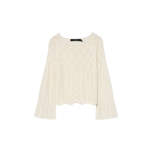 Sweatshirt by Vero Moda for women in cotton beige showcases a slouchy chic silhouette, artfully detailed with a slouchy chic boat neckline and three-quarter-sleeve for a slouchy chic finish.