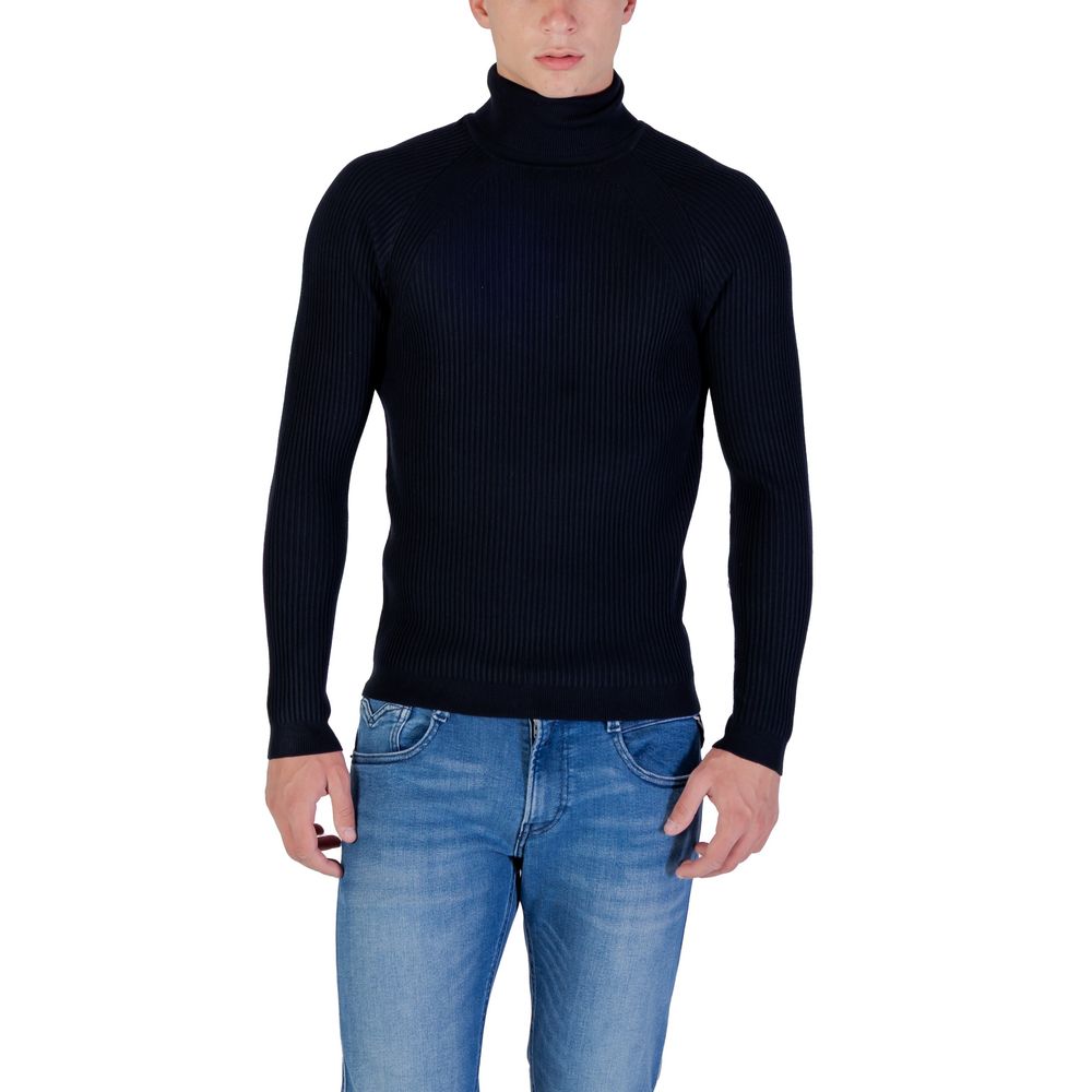Sweater by Antony Morato for men in stretch viscose blue showcases a downtown chic silhouette, artfully finished with a downtown chic turtle high-neck neckline and for a sophisticated, high-end look.
