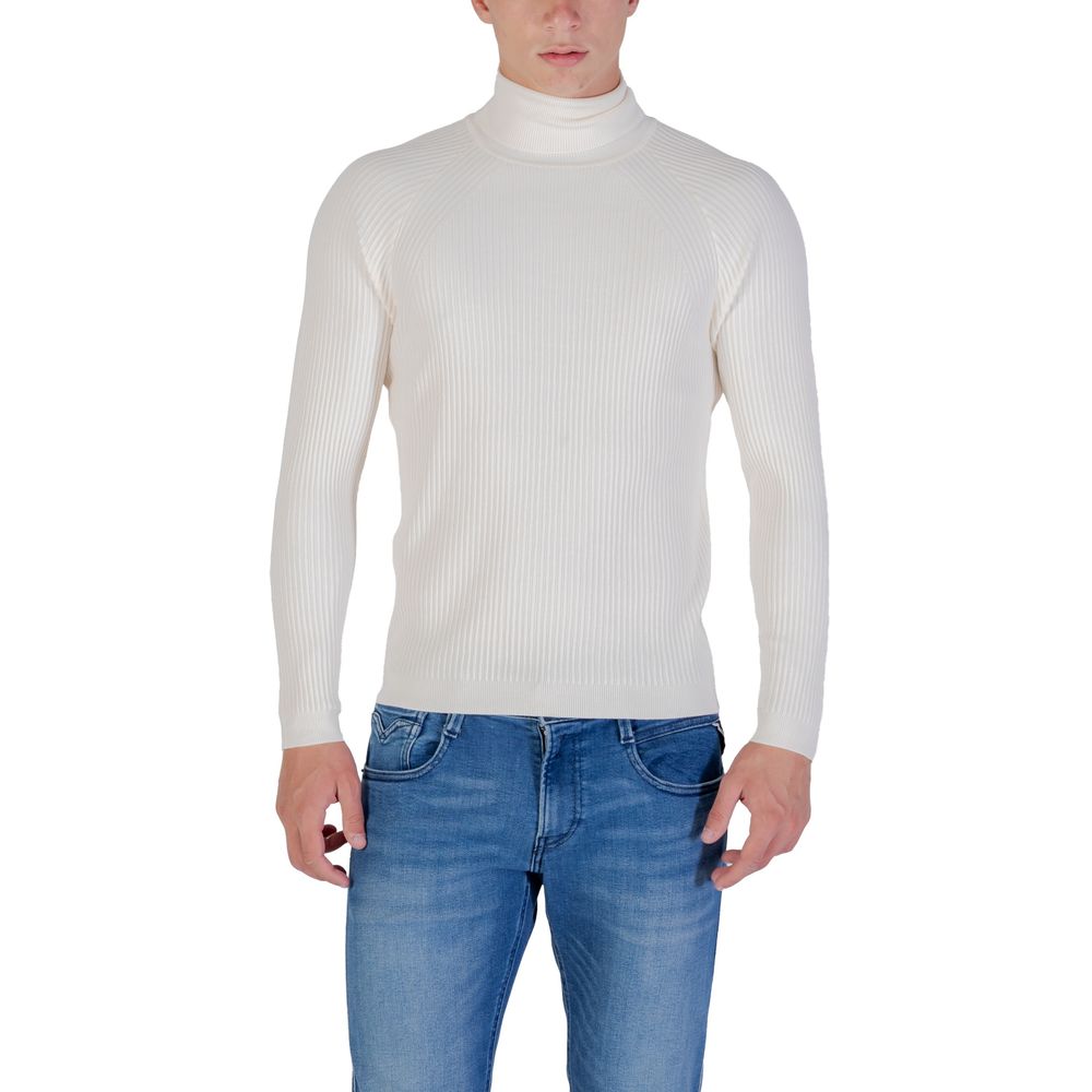 Sweater by Antony Morato for men in stretch viscose cream features an tactile silhouette, showcasing a sophisticated turtle high-neck neckline and tactile for a refined finish.