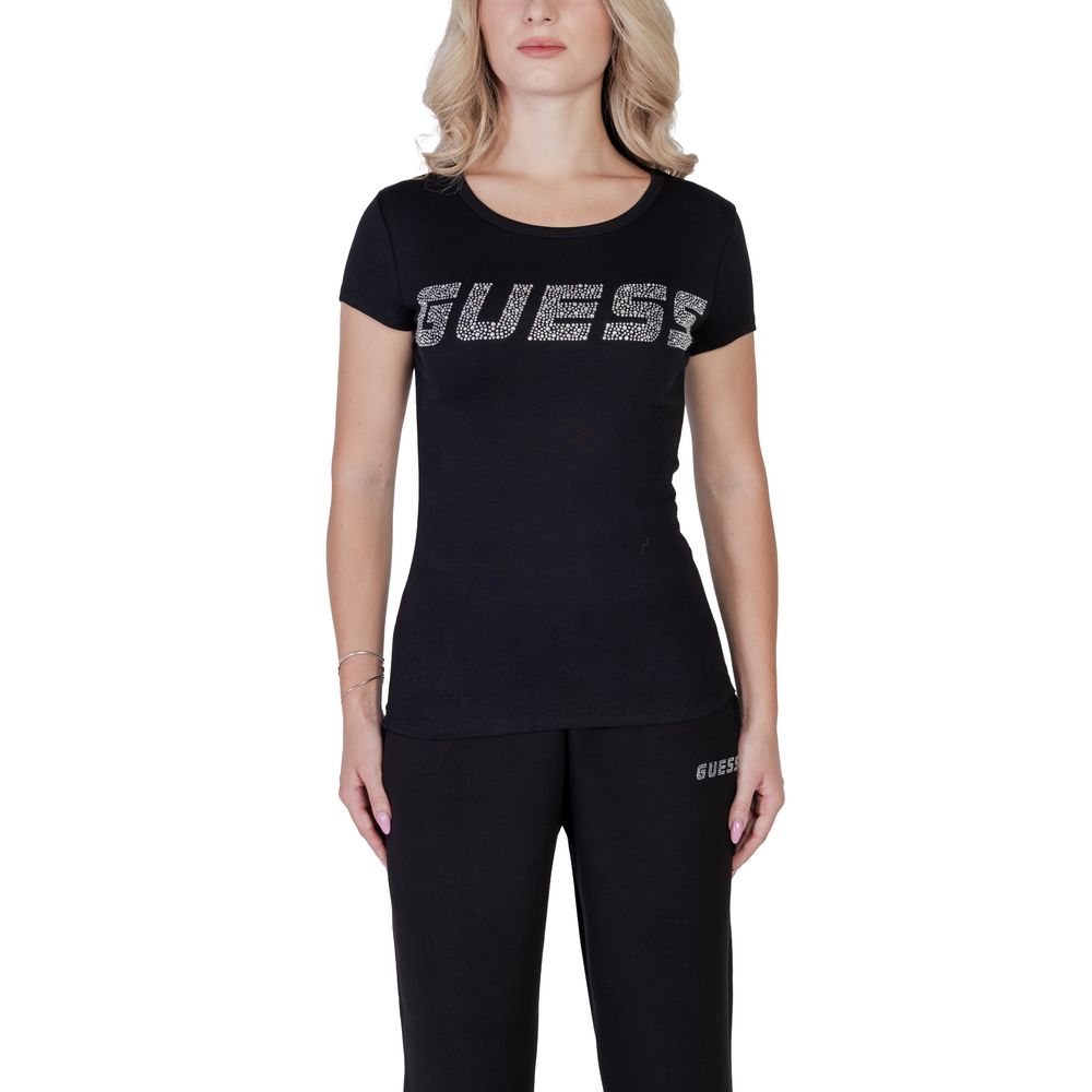 T-Shirt by Guess Active for women in stretch cotton black showcases a unassuming silhouette, artfully detailed with a refined and unassuming for a sophisticated, contemporary look.