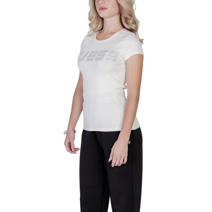 T-Shirt by Guess Active for women in stretch cotton cream showcases a unassuming silhouette, artfully detailed with a refined and unassuming for a sophisticated, contemporary look.