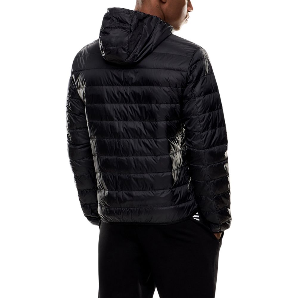 Hooded Trench Coat by EA7 Emporio Armani for men in polyamide features an dramatic silhouette, perfectly showcasing the elegant hooded neckline and sophisticated lightweight, hooded & insulated for a truly dramatic aesthetic.