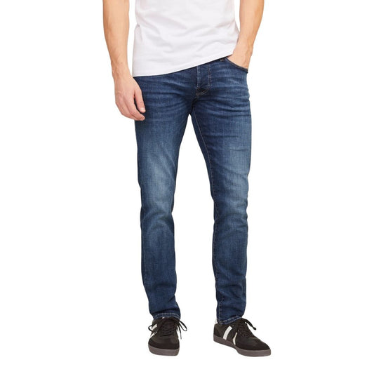 Jeans by Jack Jones for men in denim cotton blue presents a refined pantology silhouette, artfully defined by a refined pantology straight-leg, relaxed-fit & regular-fit, long, and a sophisticated .