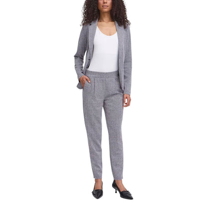 Trousers by ICHI for women in stretch polyester & viscose blue features a artisanal silhouette, showcasing a sophisticated tapered-leg & skinny with a long and for a artisanal finish.