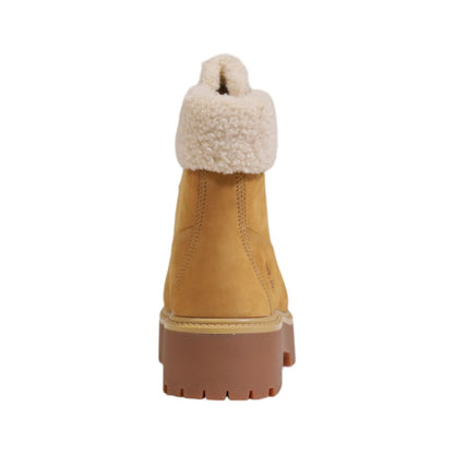 Lace-Up Boots by Timberland for women in leather & fur beige features an dynamic silhouette, showcasing the dynamic Women's Waterproof Leather & Fur Lace-Up Boots design with its distinctive and elegant .