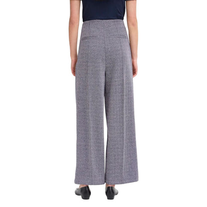 Trousers by ICHI for women in stretch polyester & viscose blue features an on trend silhouette, showcasing a sophisticated straight-leg & wide with a long and high rise for an on trend finish.