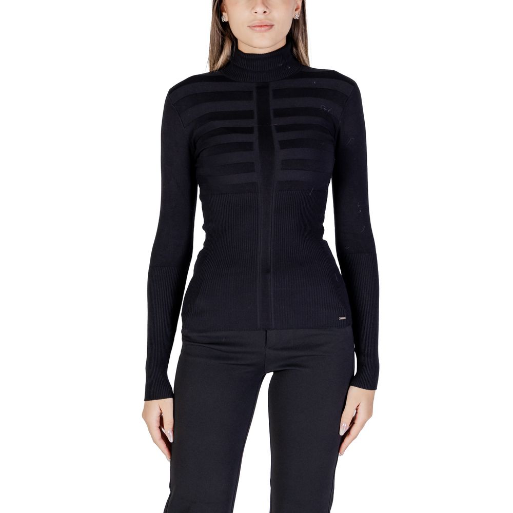 Sweater by Morgan De Toi for women in viscose & polyamide black features an polished silhouette, showcasing refined and a sophisticated turtle high-neck neckline for a truly polished finish.