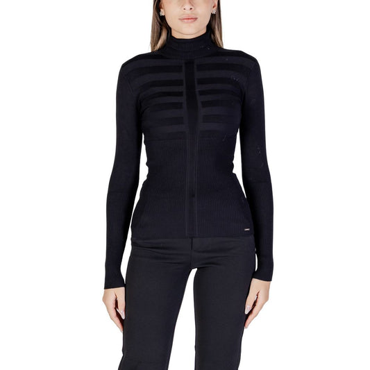 Sweater by Morgan De Toi for women in viscose & polyamide black features an polished silhouette, showcasing refined and a sophisticated turtle high-neck neckline for a truly polished finish.
