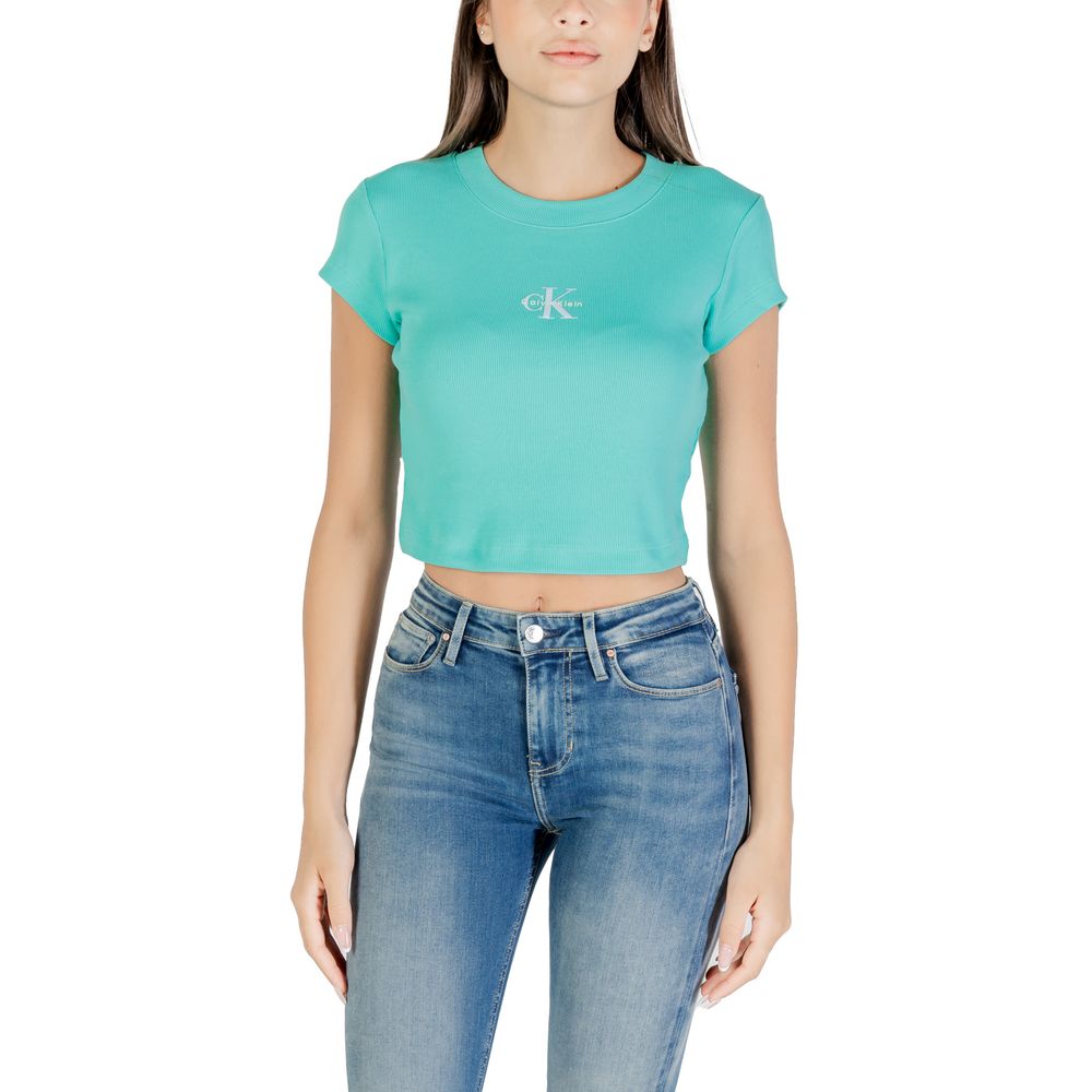 Calvin Klein Jeans Women's Short-Sleeve Stretch Cotton T-Shirt - Turquoise