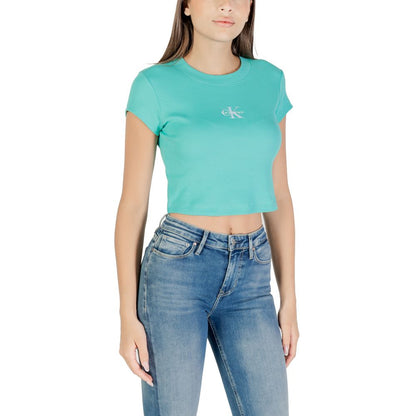 Calvin Klein Jeans Women's Short-Sleeve Stretch Cotton T-Shirt - Turquoise