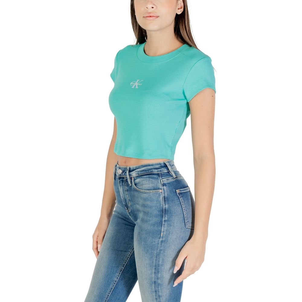 Calvin Klein Jeans Women's Short-Sleeve Stretch Cotton T-Shirt - Turquoise