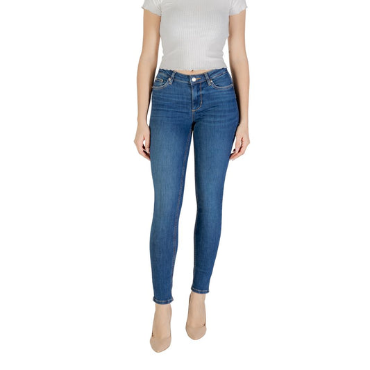 Jeans by Liu Jo for women in stretch denim cotton blue presents a tailored silhouette, showcasing a tailored skinny and long cut with a refined high rise for a truly tailored aesthetic.
