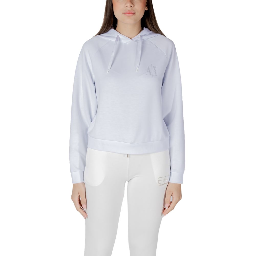 Hooded Hoodie by Armani Exchange for women in stretch polyester & viscose white features an dramatic silhouette, showcasing a sophisticated hooded neckline and dramatic for a refined, modern aesthetic.
