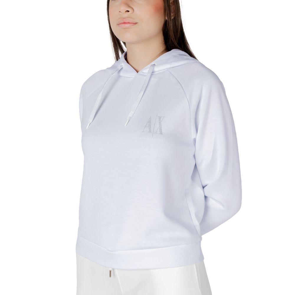 Hooded Hoodie by Armani Exchange for women in stretch polyester & viscose white features an avant-garde silhouette, showcasing a sophisticated and detail for a truly avant-garde finish.