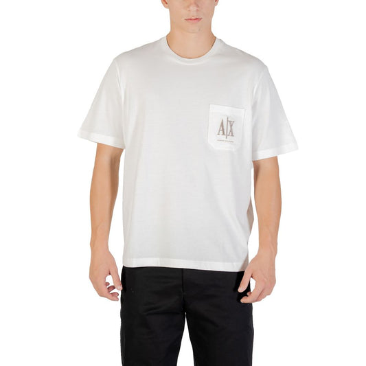 T-Shirt by Armani Exchange for men in cotton cream showcases a dramatic silhouette, elegantly detailed with a dramatic and for a truly dramatic finish.