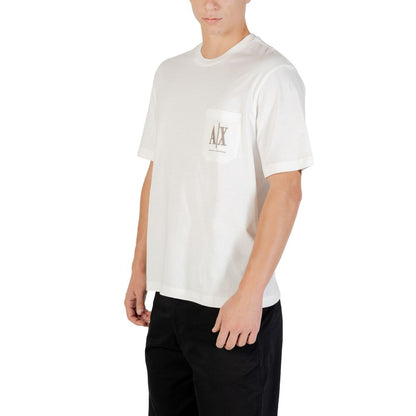 T-Shirt by Armani Exchange for men in cotton cream showcases a fashionable silhouette, elegantly detailed with a fashionable and for a sophisticated, high-fashion look.