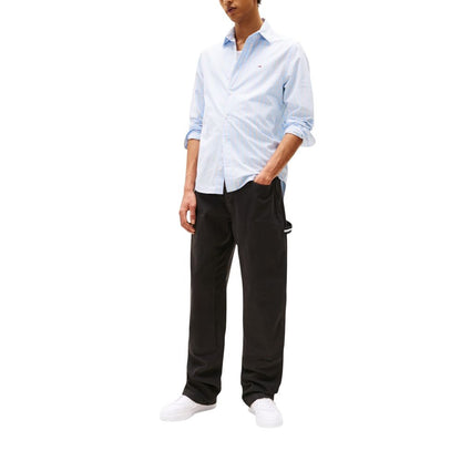 Trousers by Tommy Hilfiger Jeans for men in stretch organic cotton black features a tailored silhouette with a tailored relaxed-fit & regular-fit, defined by its long and a sophisticated .