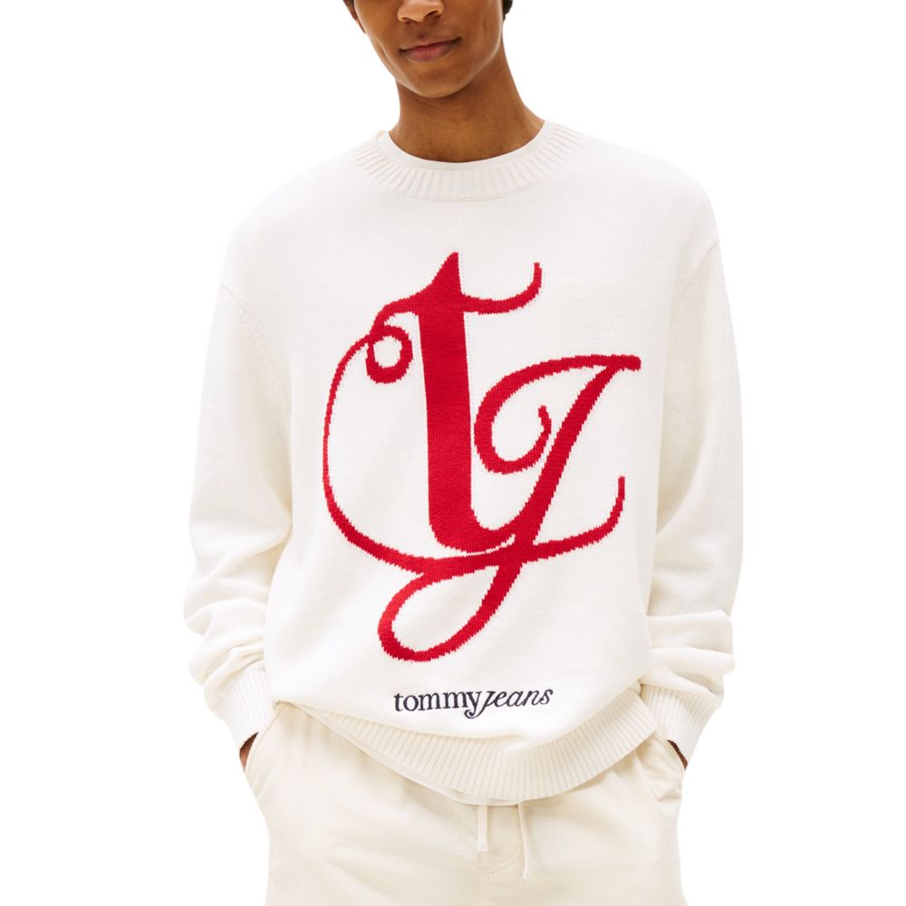 Sweatshirt by Tommy Hilfiger Jeans for men in cotton cream showcases a slouchy chic silhouette, artfully detailed with a slouchy chic and for a slouchy chic finish.