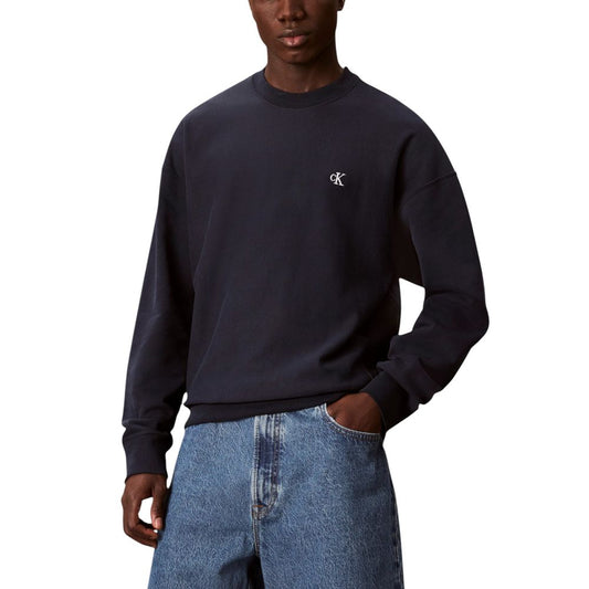 Activewear Sweatshirt by Calvin Klein Jeans for men in polyester cotton terrycloth blue presents a dynamic silhouette, featuring a dynamic crew neckline and detailed with functional .