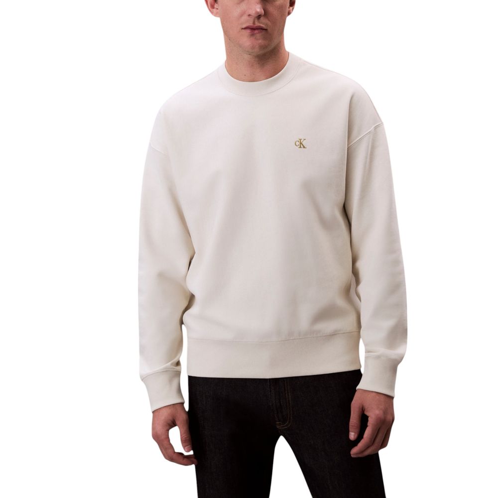 Activewear Sweatshirt by Calvin Klein Jeans for men in polyester cotton terrycloth white presents a sporty silhouette, showcasing a sophisticated crew neckline and detailed with premium for a sporty finish.