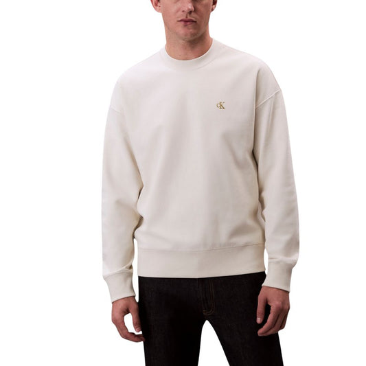 Activewear Sweatshirt by Calvin Klein Jeans for men in polyester cotton terrycloth white presents a sporty silhouette, showcasing a sophisticated crew neckline and detailed with premium for a sporty finish.