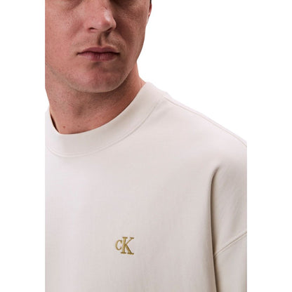 Activewear Sweatshirt by Calvin Klein Jeans for men in polyester cotton terrycloth white features an streamlined silhouette, showcasing the streamlined crew neckline and with functional for a premium, athletic look.