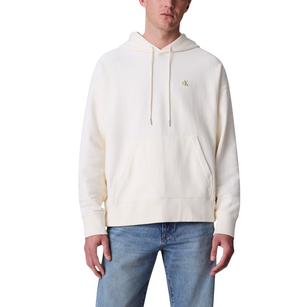 Hooded Hoodie by Calvin Klein Jeans for men in cotton terrycloth & polyester white features an luminous silhouette, showcasing a sophisticated hooded neckline and for a truly luminous look.