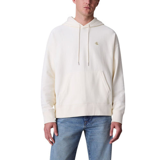 Hooded Hoodie by Calvin Klein Jeans for men in cotton terrycloth & polyester white features an luminous silhouette, showcasing a sophisticated hooded neckline and for a truly luminous look.