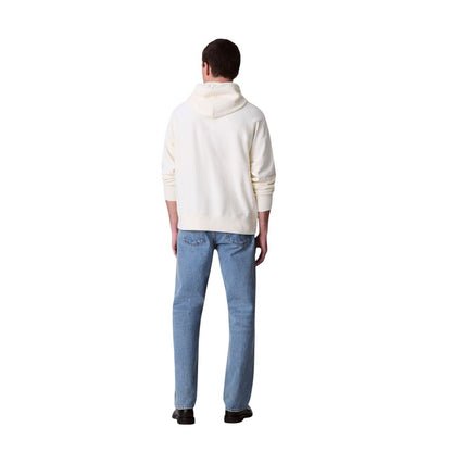 Hooded Hoodie by Calvin Klein Jeans for men in cotton terrycloth & polyester white features an dramatic silhouette, showcasing a sophisticated hooded neckline and dramatic for a refined, modern aesthetic.
