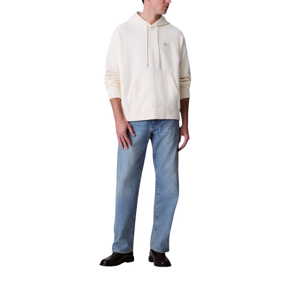 Hooded Hoodie by Calvin Klein Jeans for men in cotton terrycloth & polyester white features an avant-garde silhouette, showcasing a sophisticated hooded neckline and detail for a truly avant-garde finish.