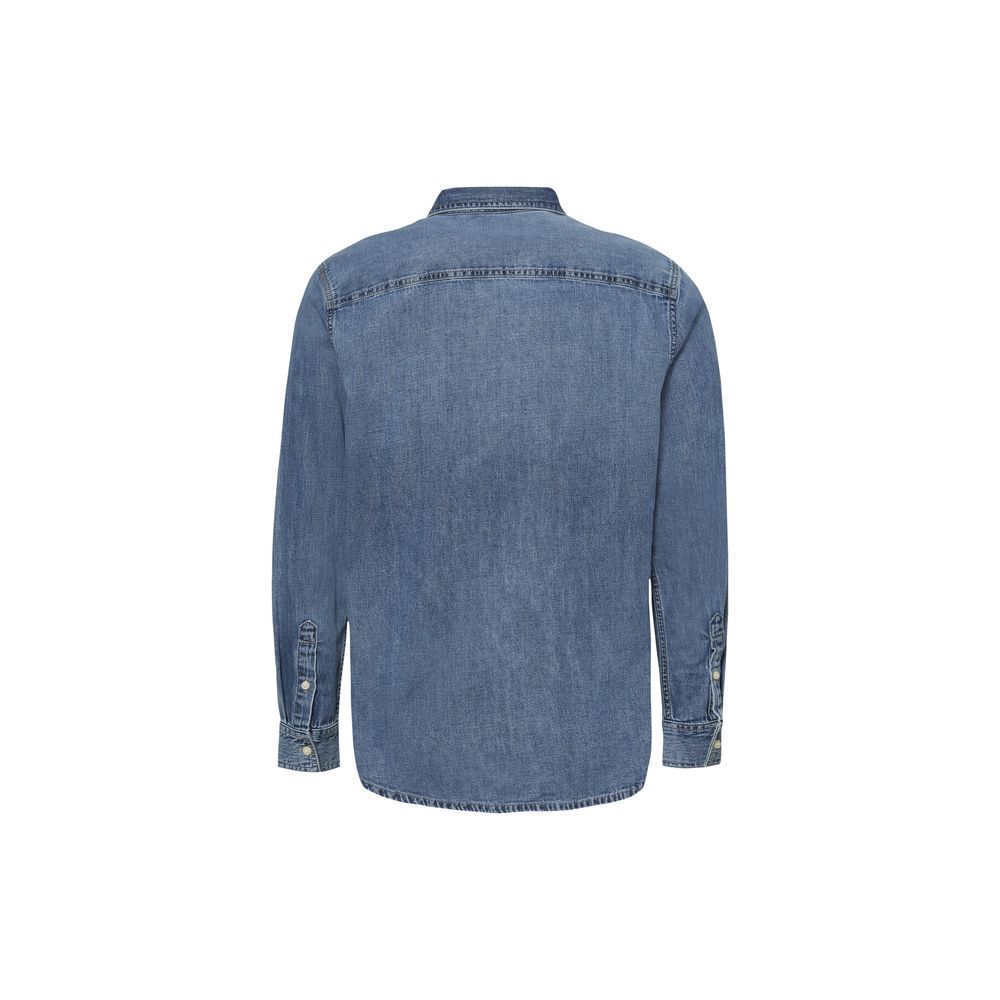 Shirt by Calvin Klein Jeans for men in denim cotton blue features an architectural silhouette with a refined and elegant round neckline for a architectural look.